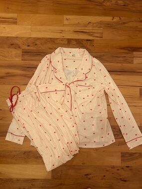 Striped Heart Print Pajama Set